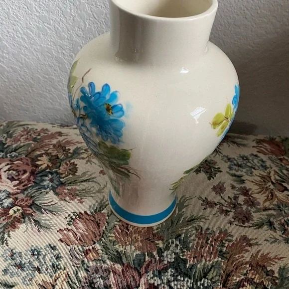 Vintage Hand Painted Floral Blossoms Ceramic Vase with Blue Accents 9.5”H - Picture 11 of 11